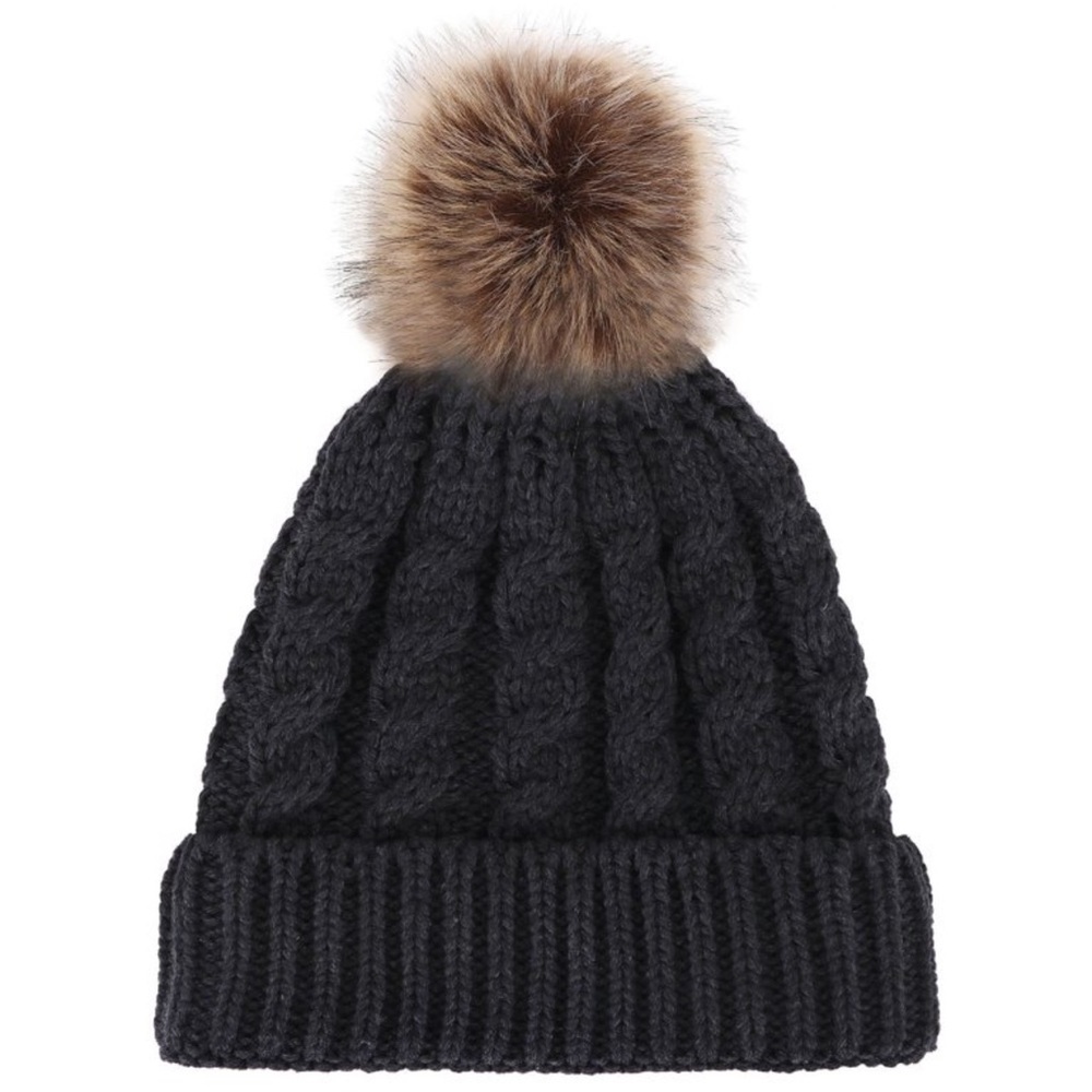 Simplicity Women's Winter Soft Knit Beanie Hat with Faux Fur Pom Poms OS